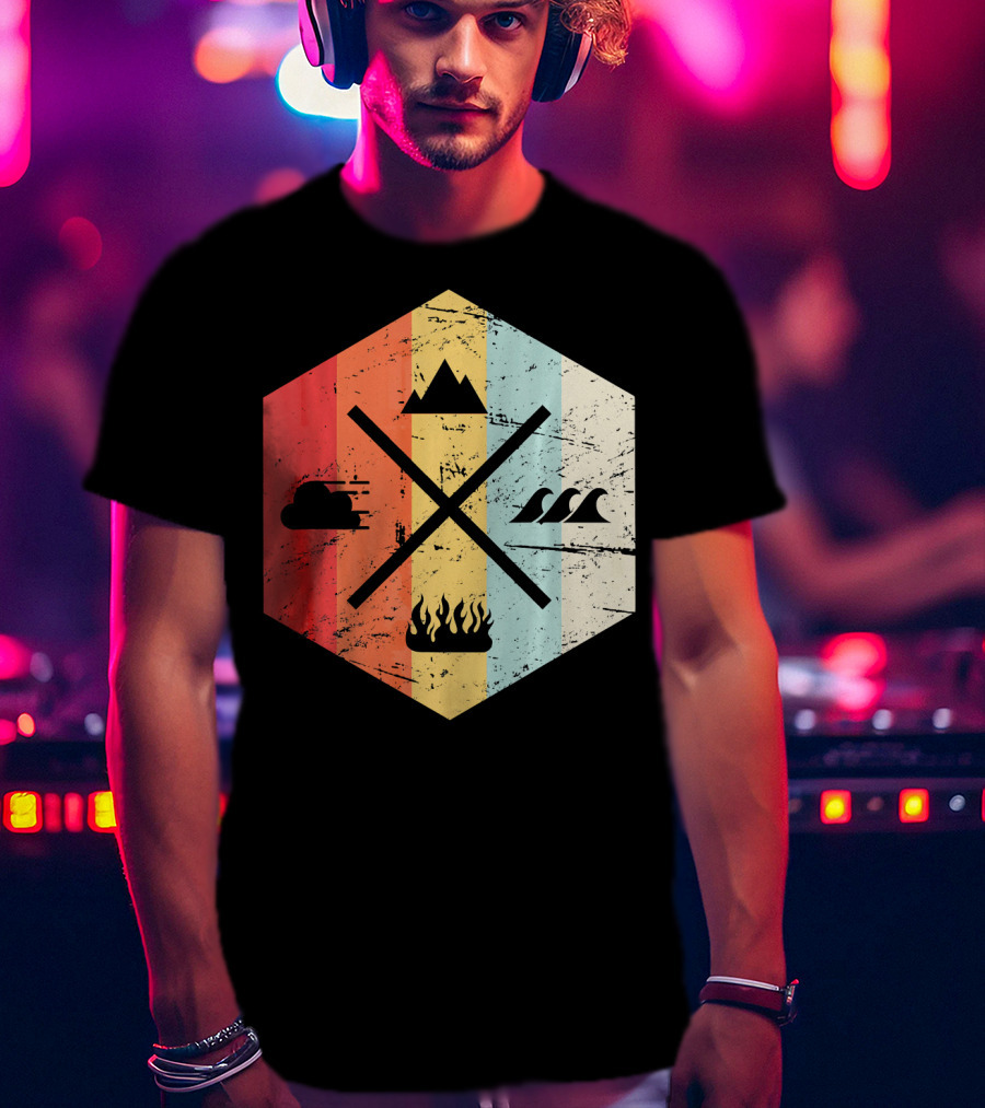 Retro Four Elements Earth Water Fire Air Iconic Symbolism T-Shirt