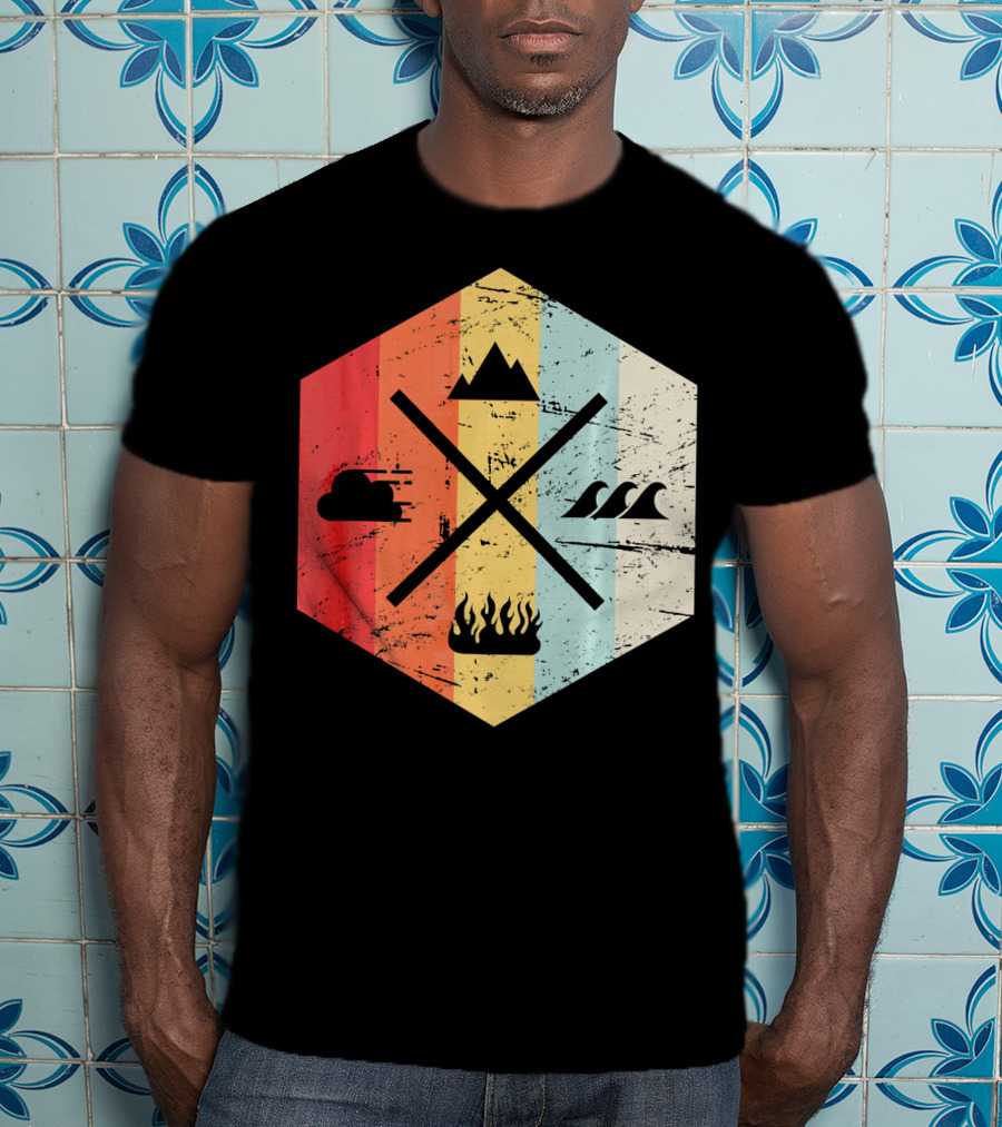 Retro Four Elements Earth Water Fire Air Iconic Symbolism T-Shirt