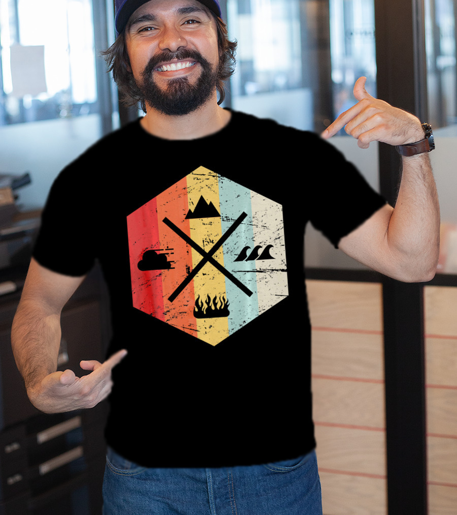 Retro Four Elements Earth Water Fire Air Iconic Symbolism T-Shirt