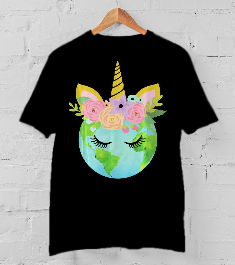 Floral Unicorn Globe For Earth Day T-Shirt