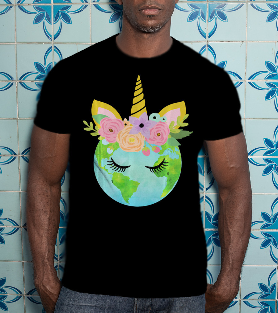 Floral Unicorn Globe For Earth Day T-Shirt