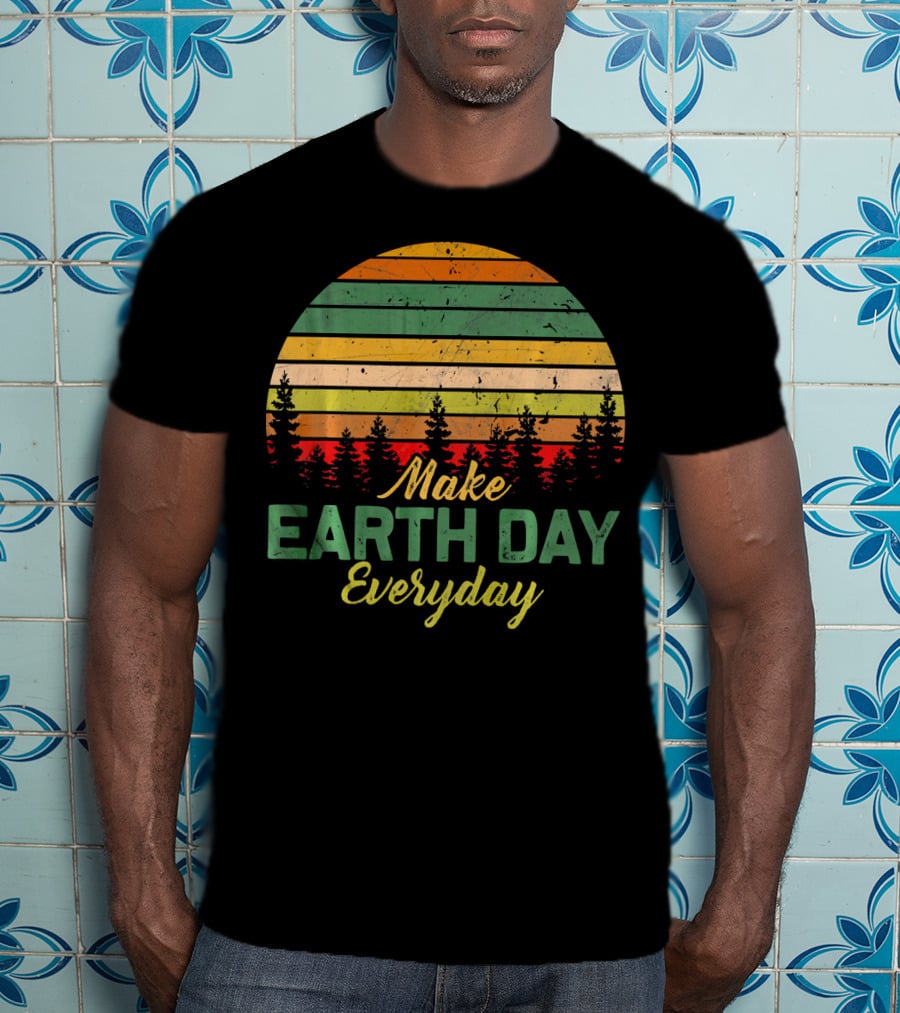 Make Earth Day Everyday Forest Sunset Stripes T-Shirt