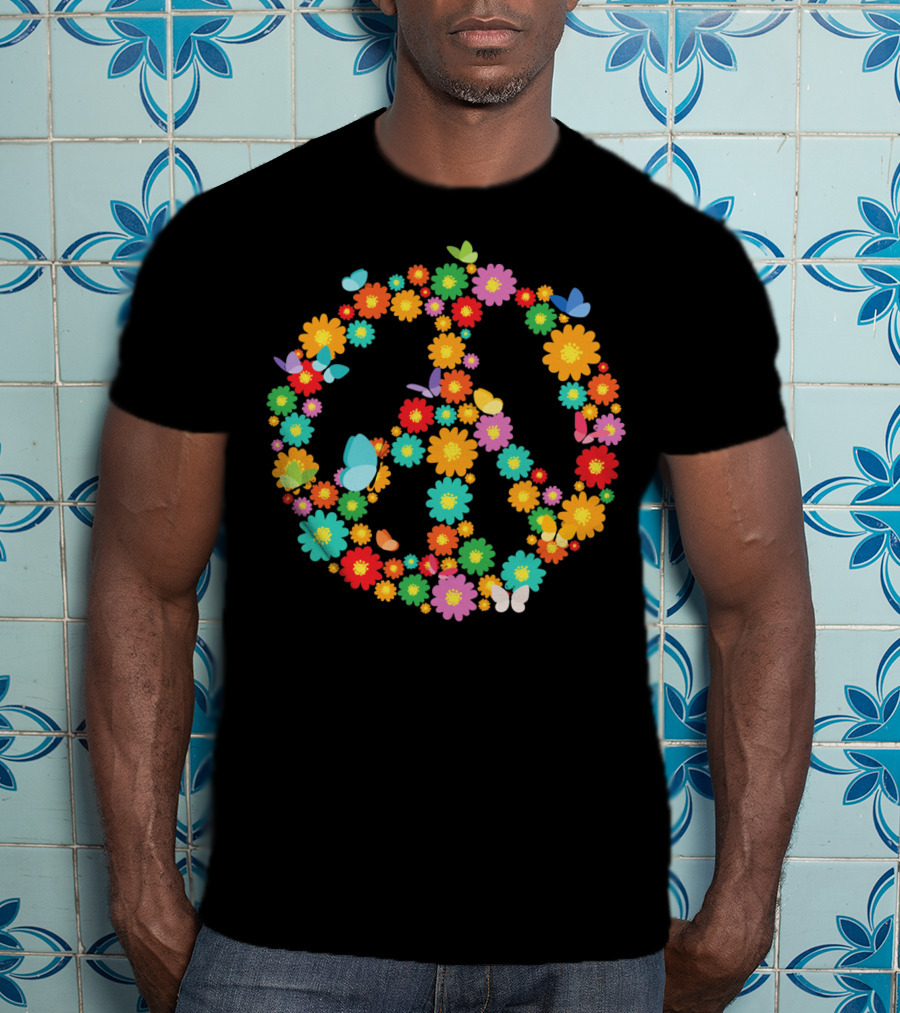 Earth Day Daisy Flower Peace Sign With Butterflies T-Shirt
