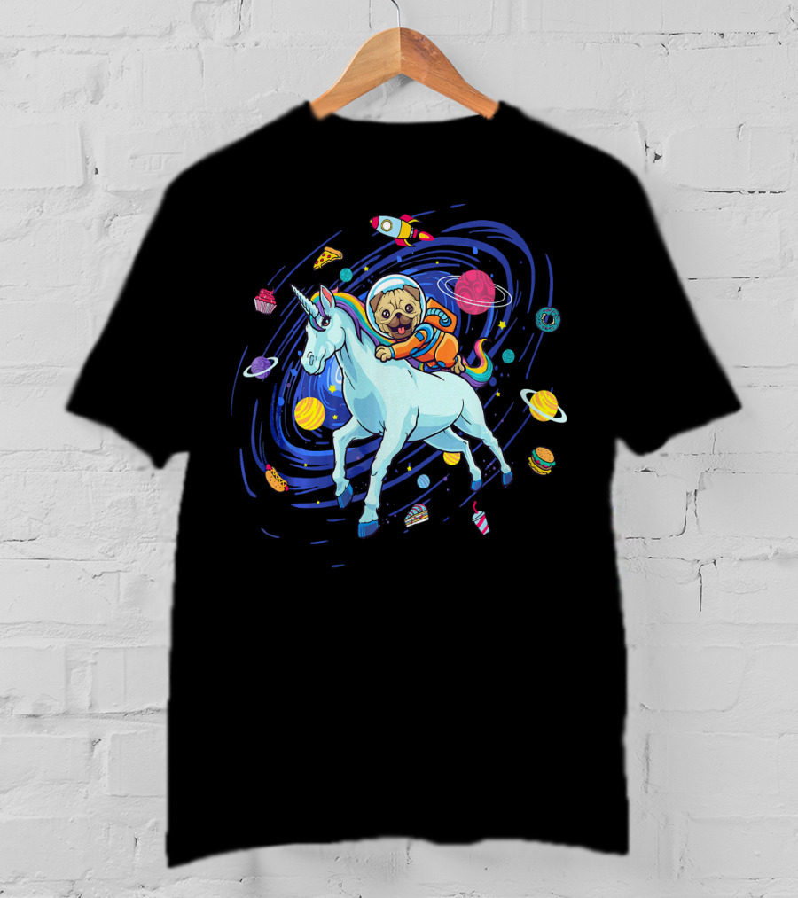 Unicorn Pug Space Galaxy Astronaut Adventure T-Shirt
