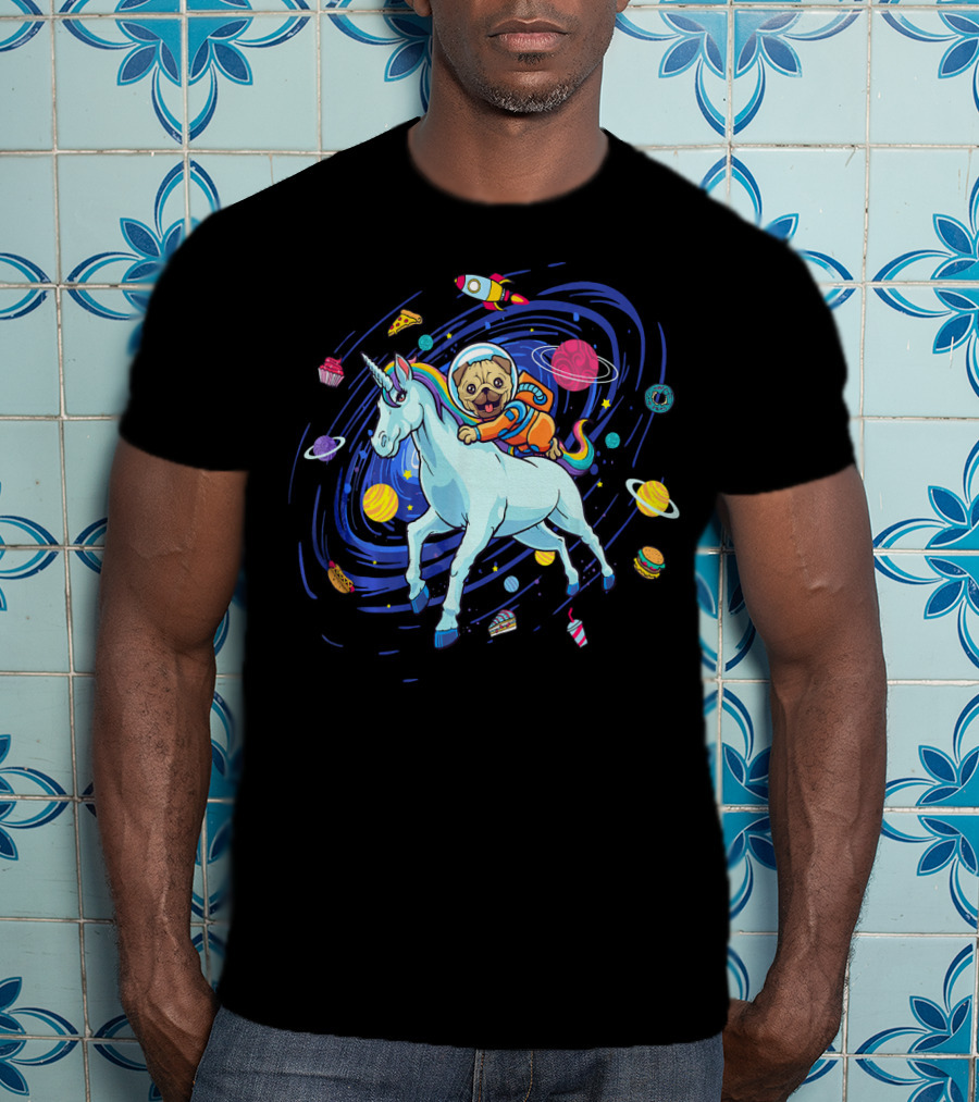 Unicorn Pug Space Galaxy Astronaut Adventure T-Shirt