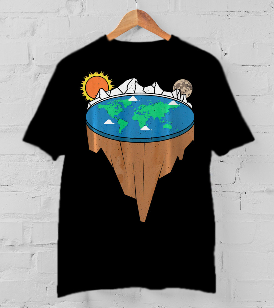 Flat Earth Conspiracy Theorist Map With Sun And Moon T-Shirt