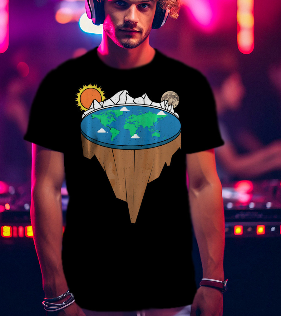 Flat Earth Conspiracy Theorist Map With Sun And Moon T-Shirt