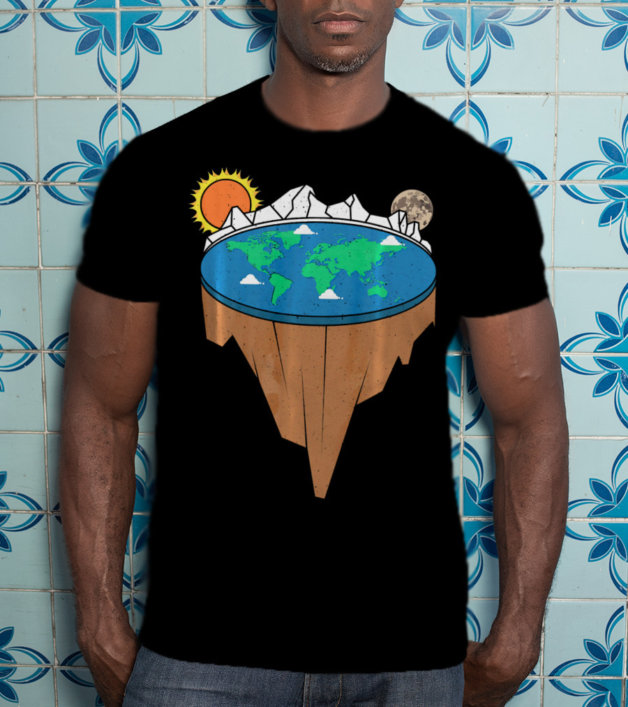 Flat Earth Conspiracy Theorist Map With Sun And Moon T-Shirt