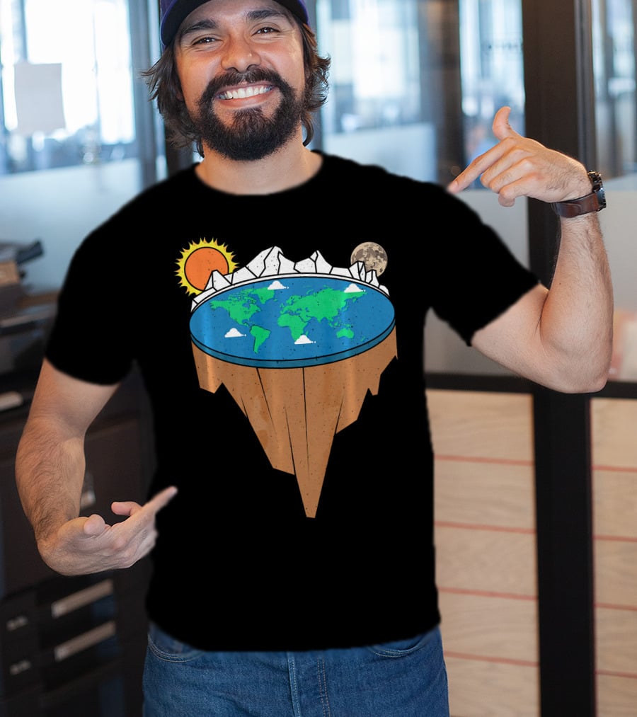 Flat Earth Conspiracy Theorist Map With Sun And Moon T-Shirt