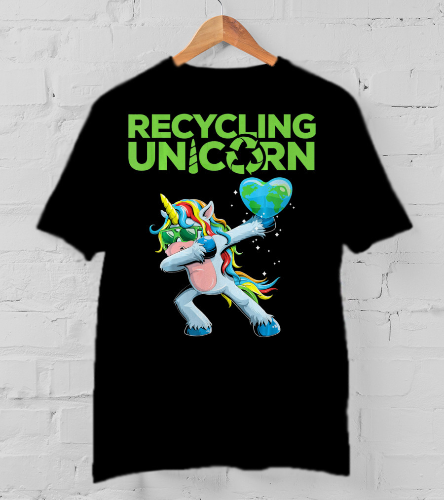 Recycling Unicorn Dabbing With Earth Heart T-Shirt
