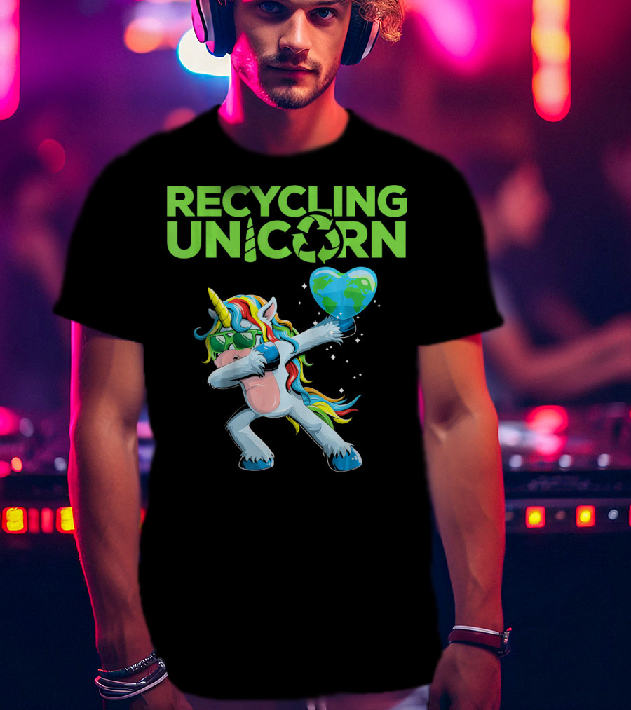 Recycling Unicorn Dabbing With Earth Heart T-Shirt