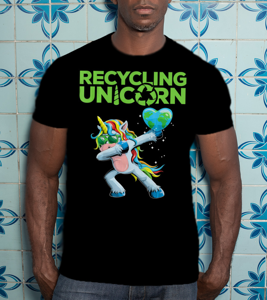 Recycling Unicorn Dabbing With Earth Heart T-Shirt