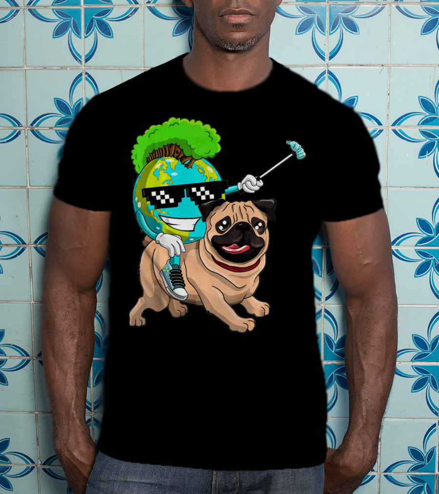 Earth Day Pug With Cool Recycling Globe And Sunglasses T-Shirt