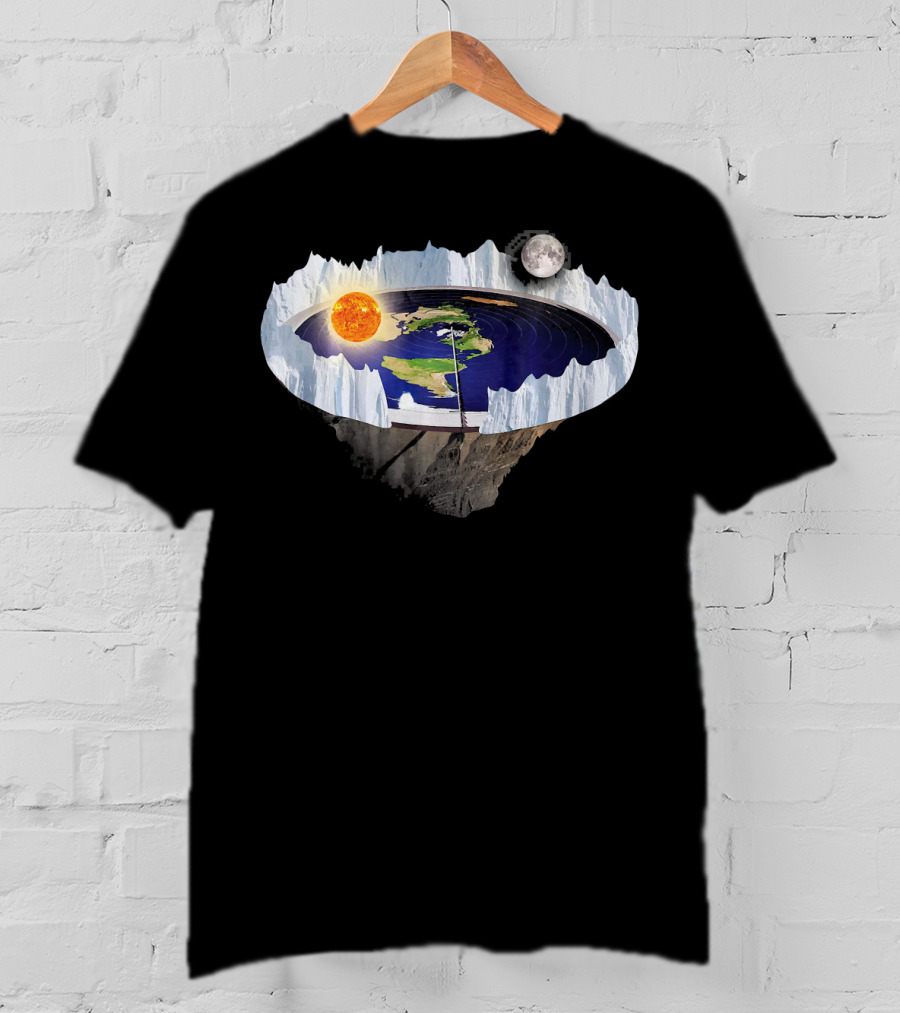 Flat Earth Ice Wall With Sun And Moon T-Shirt