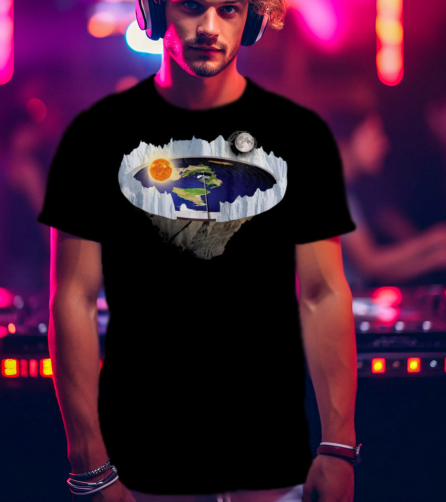 Flat Earth Ice Wall With Sun And Moon T-Shirt