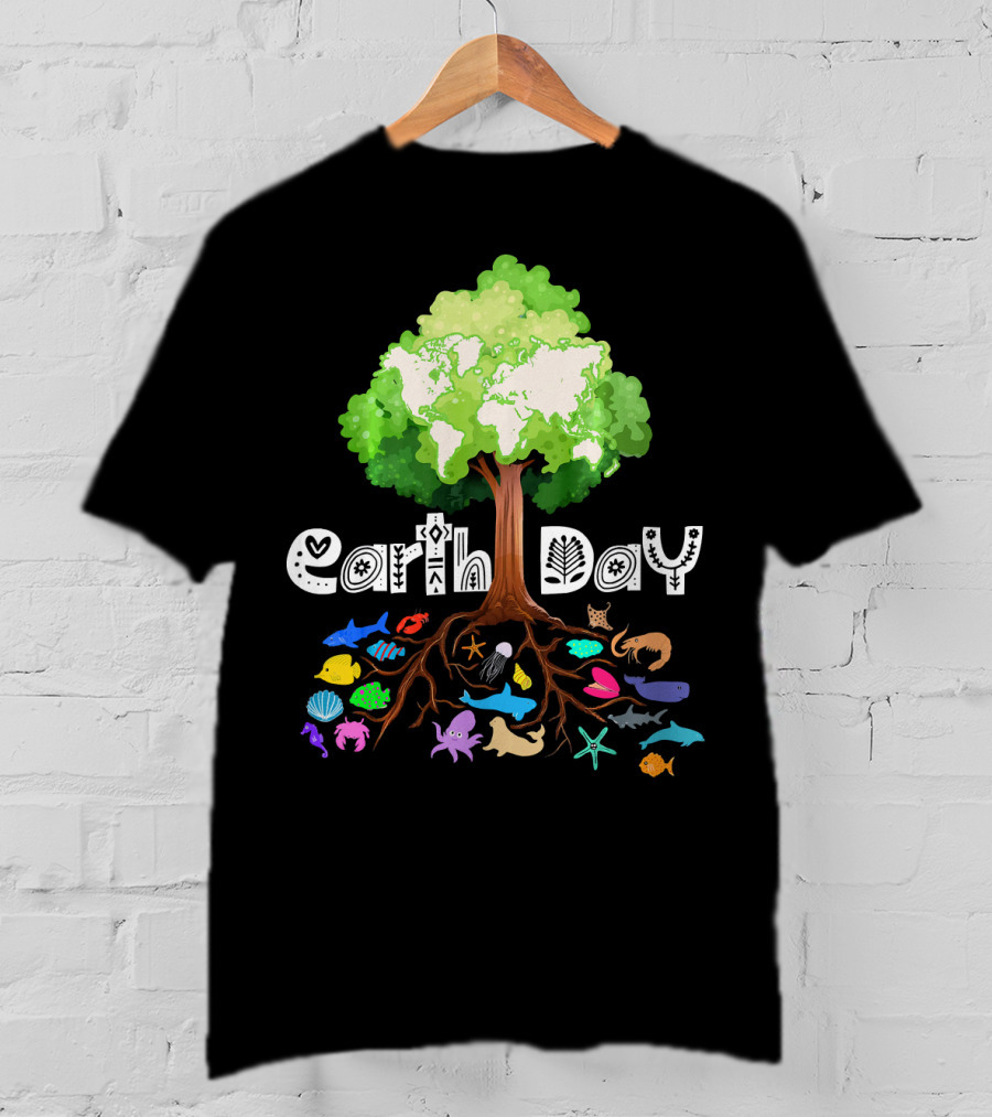 Earth Day Tree And Marine Life For Kids Women Men Adult Nat T-Shirt