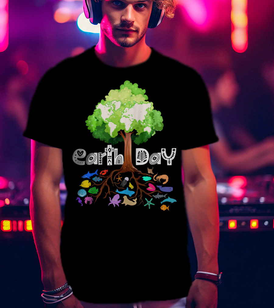 Earth Day Tree And Marine Life For Kids Women Men Adult Nat T-Shirt