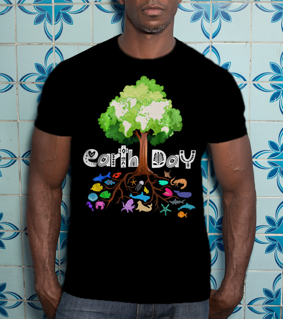 Earth Day Tree And Marine Life For Kids Women Men Adult Nat T-Shirt