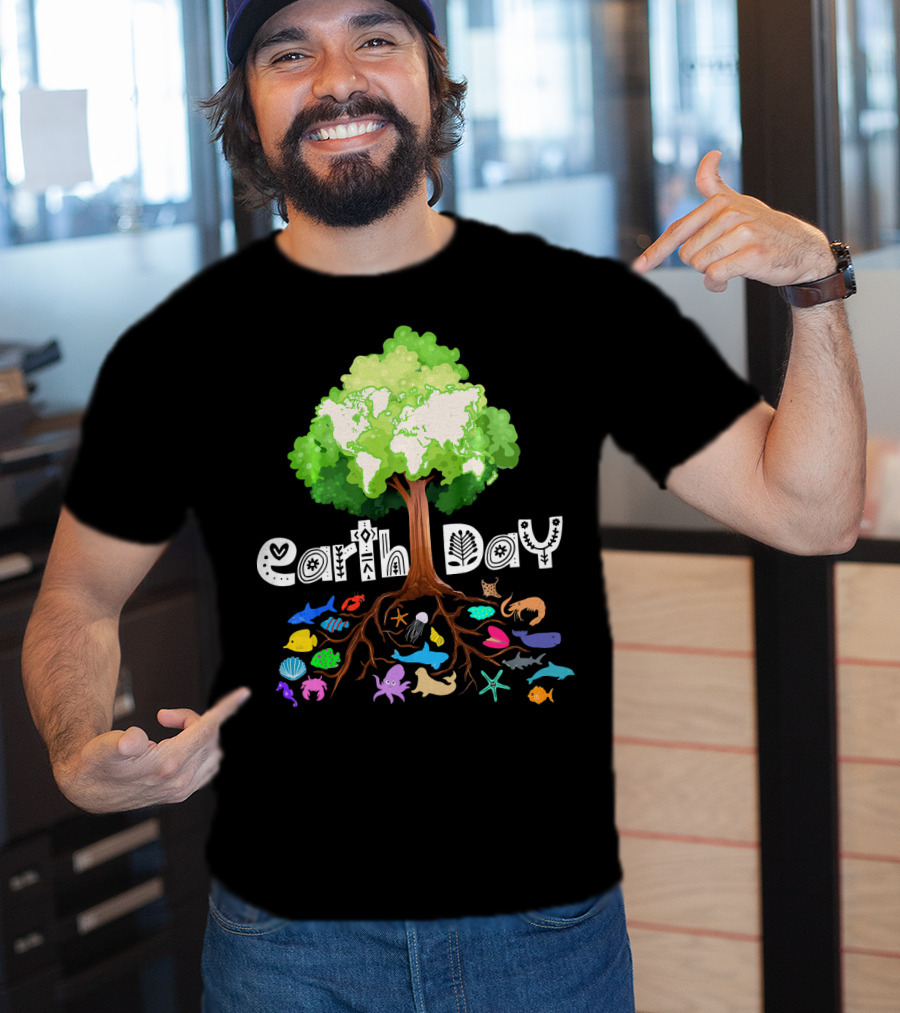 Earth Day Tree And Marine Life For Kids Women Men Adult Nat T-Shirt