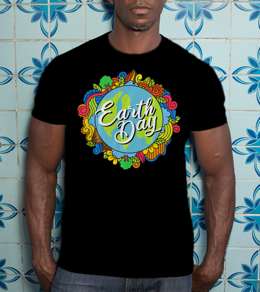 Earth Day Colorful Earth Doodle For Teachers T-Shirt