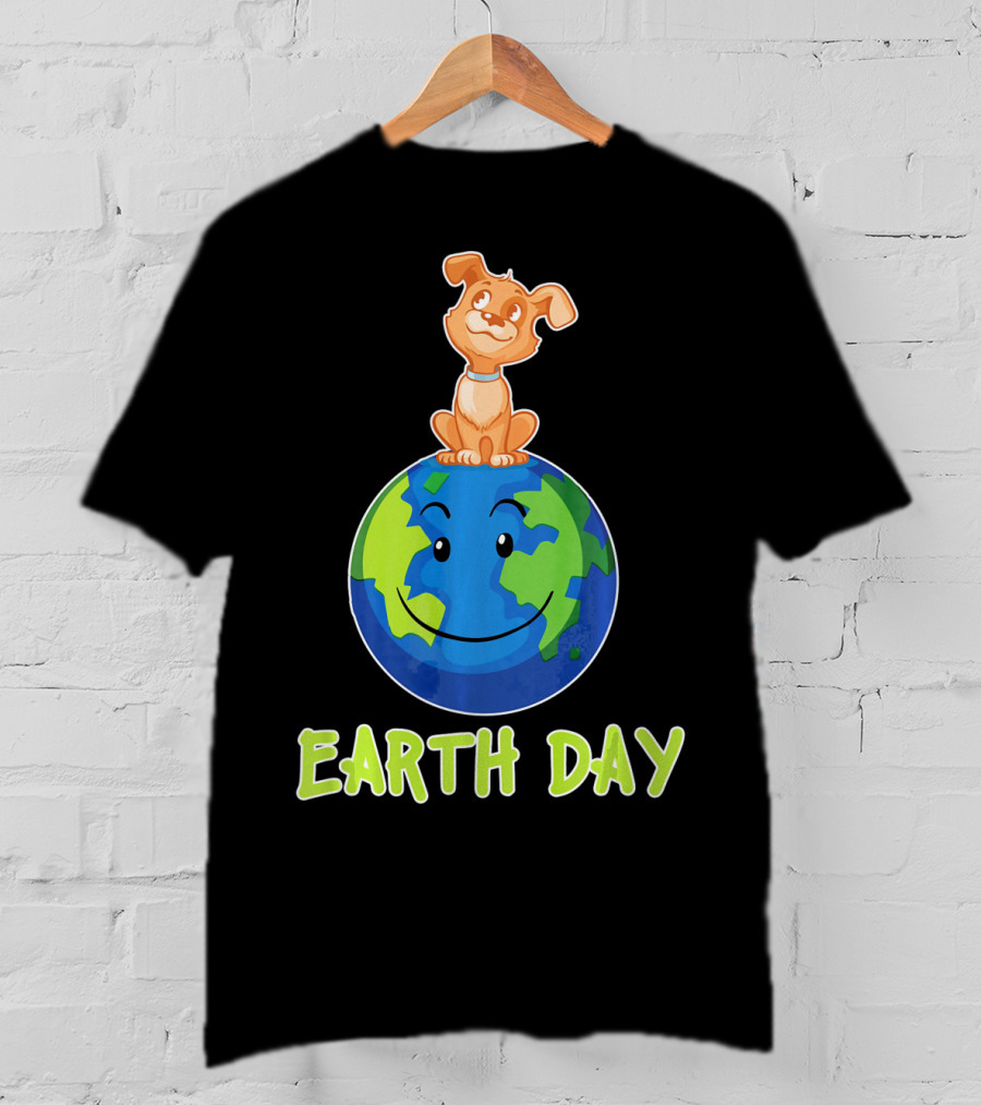 Earth Day Dog On Smiling Planet Earth T-Shirt