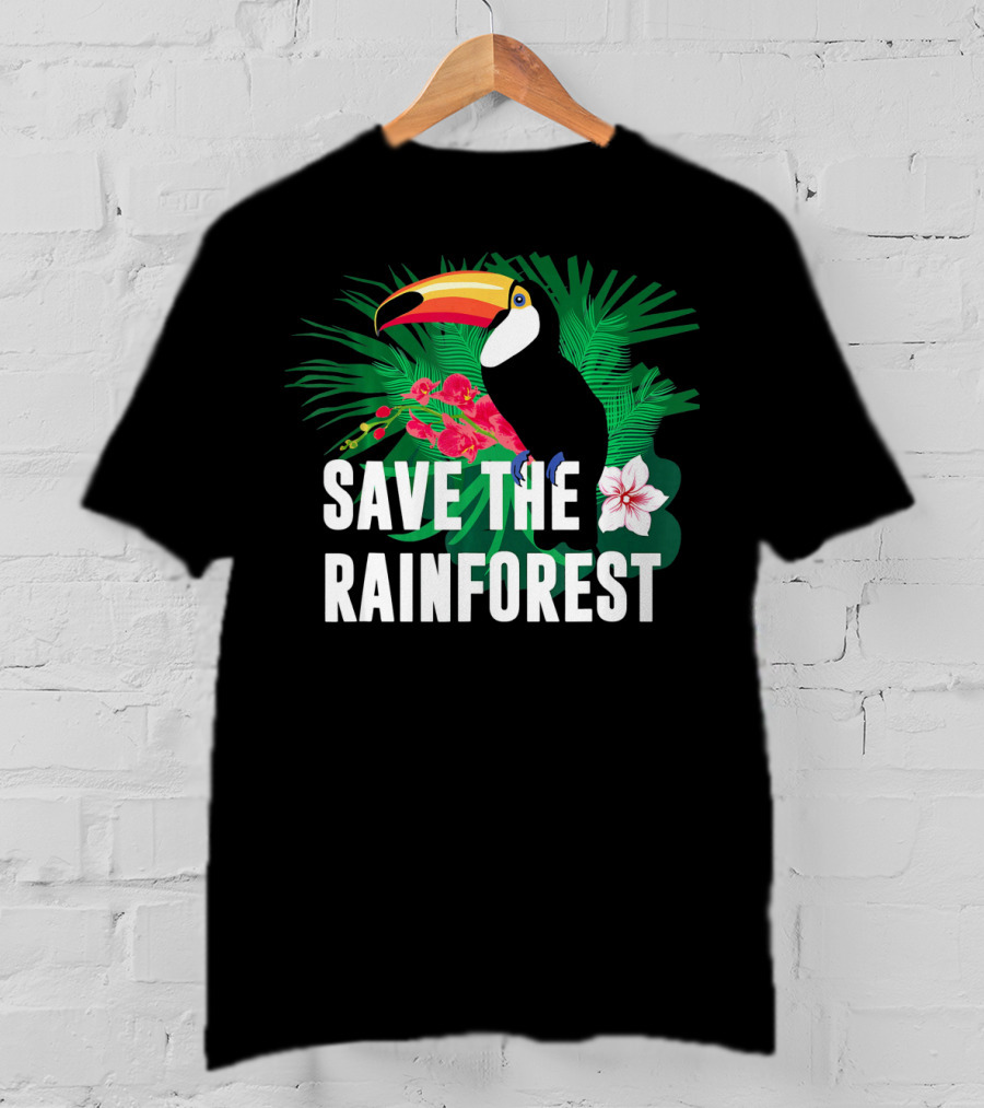 Save The Rainforest Earth Day Toucan And Tropical Flowers T-Shirt