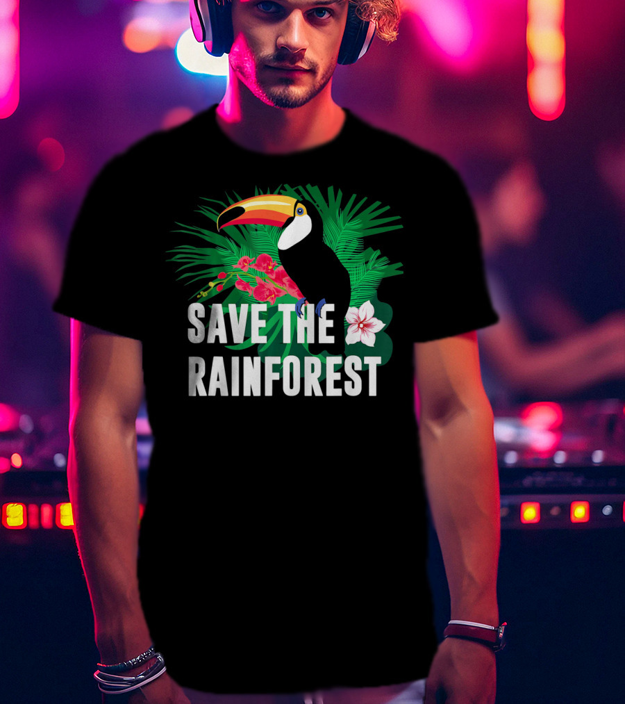 Save The Rainforest Earth Day Toucan And Tropical Flowers T-Shirt