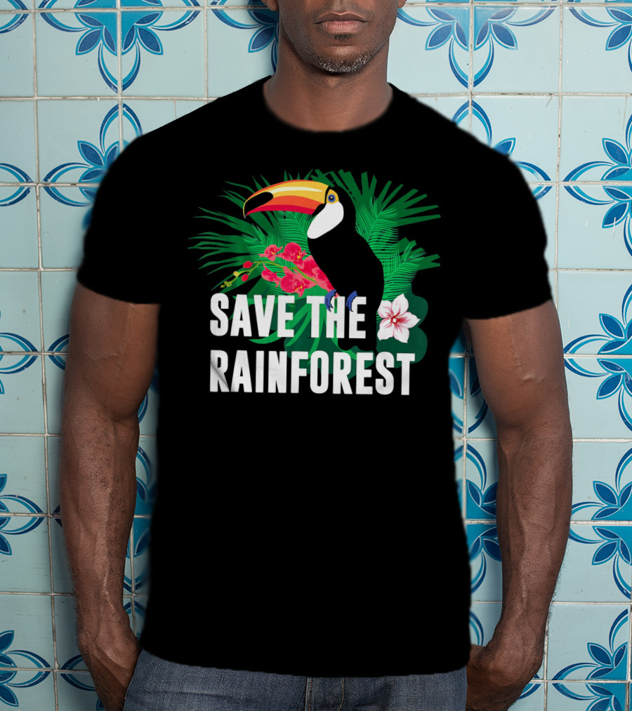 Save The Rainforest Earth Day Toucan And Tropical Flowers T-Shirt