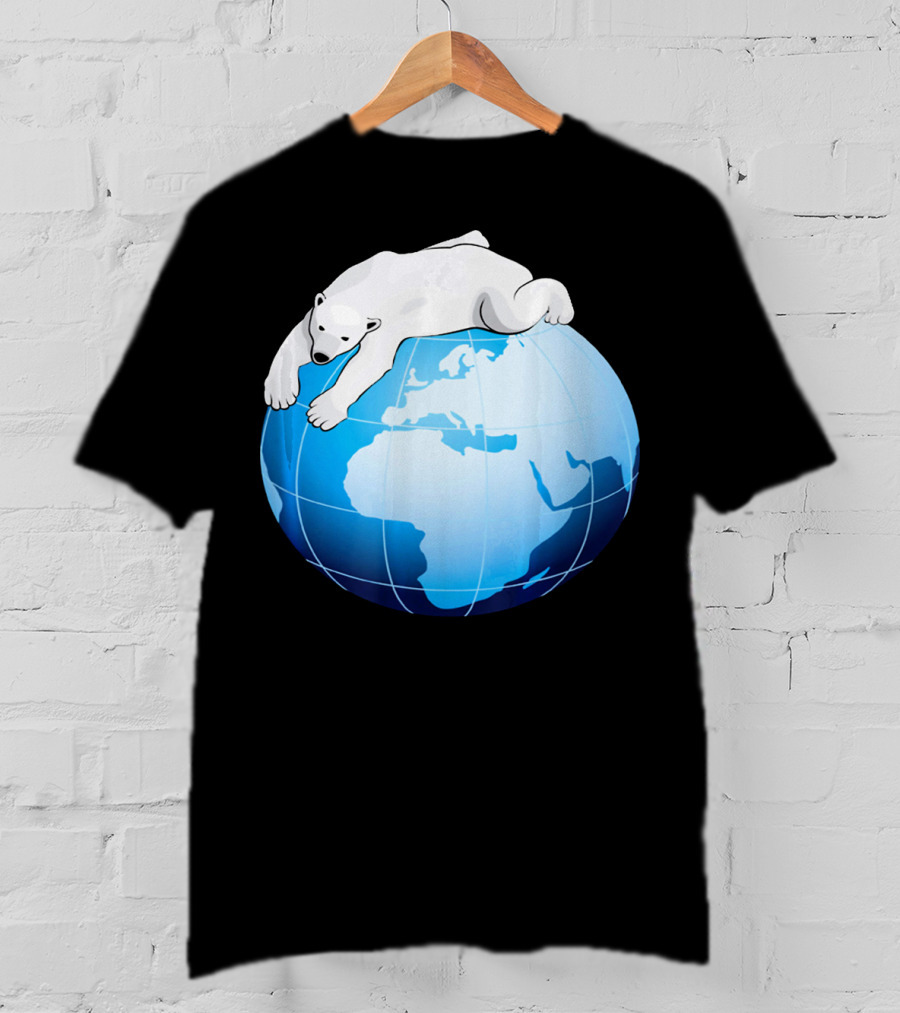Cute Polar Bear Hugging Earth For Earth Day T-Shirt