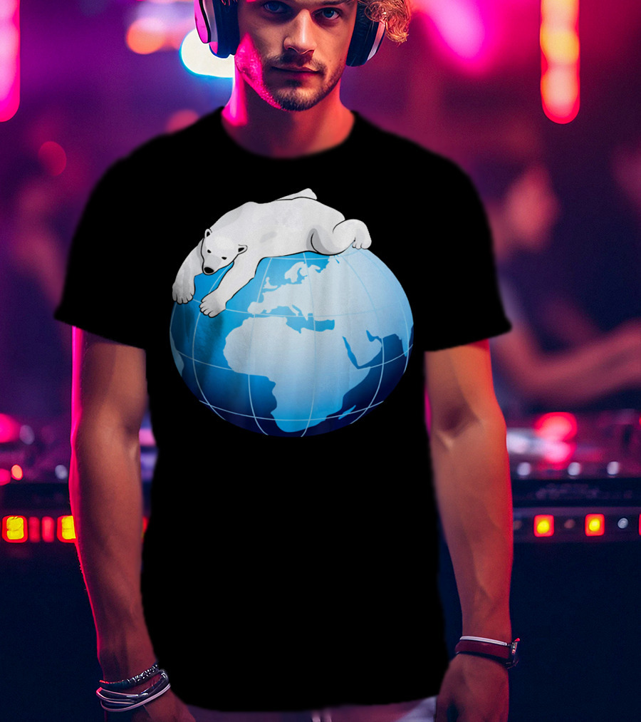 Cute Polar Bear Hugging Earth For Earth Day T-Shirt