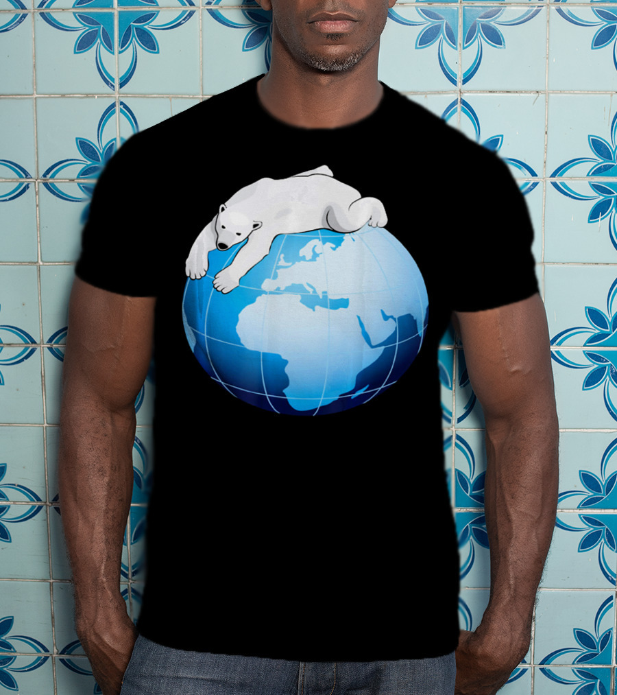 Cute Polar Bear Hugging Earth For Earth Day T-Shirt
