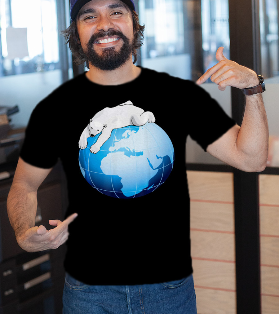 Cute Polar Bear Hugging Earth For Earth Day T-Shirt