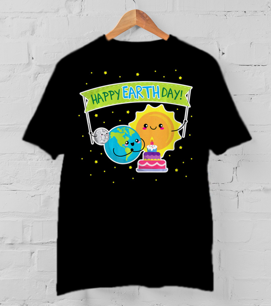 Happy Earth Day Cute Earth Sun Moon Cake T-Shirt