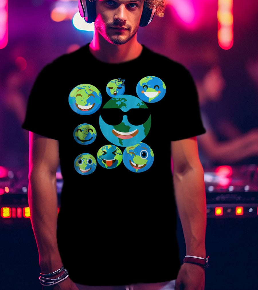 Cute Earth Emoji Smileys Emotion Faces T-Shirt