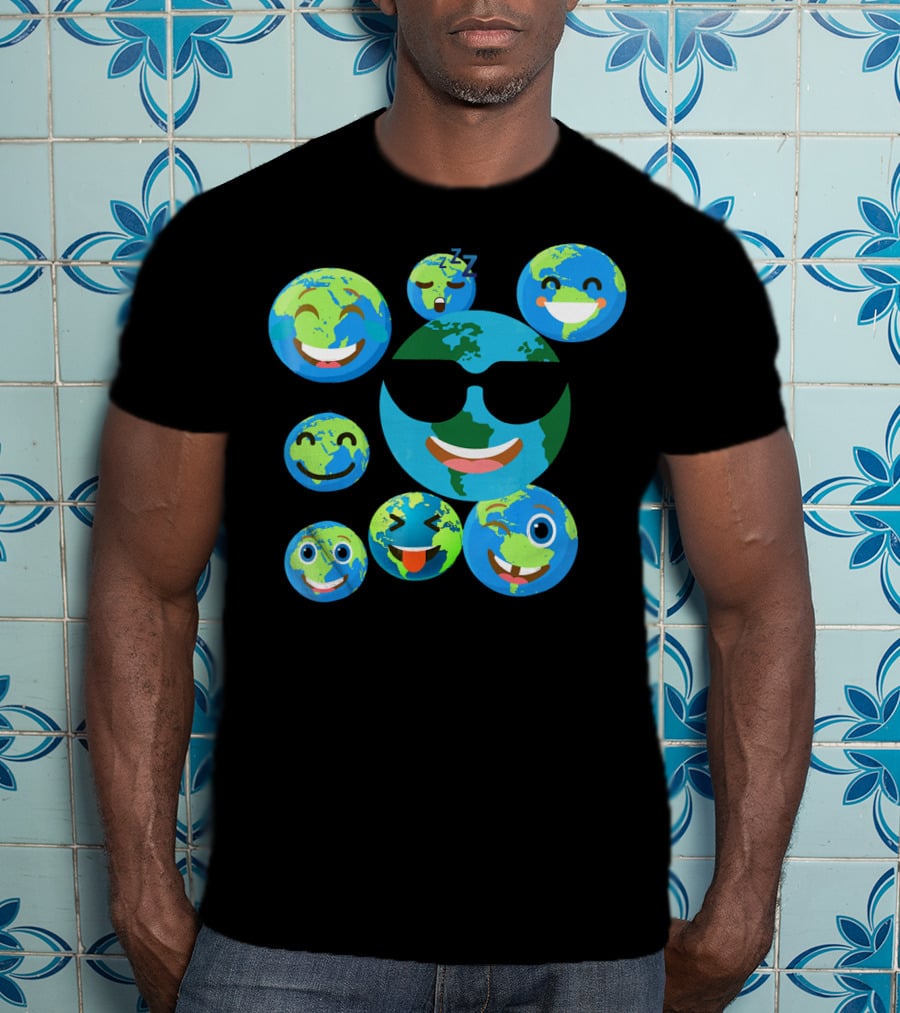 Cute Earth Emoji Smileys Emotion Faces T-Shirt