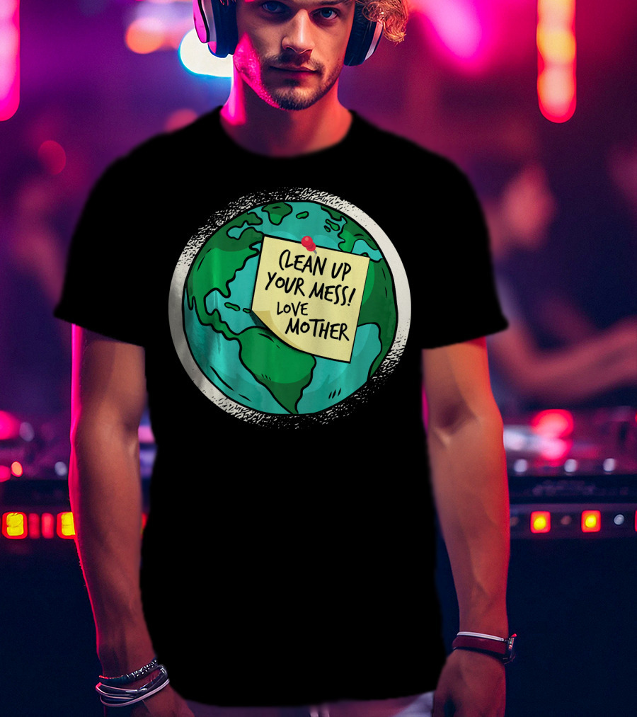 Clean Up Your Mess Love Mother Earth Globe Note Message T-Shirt