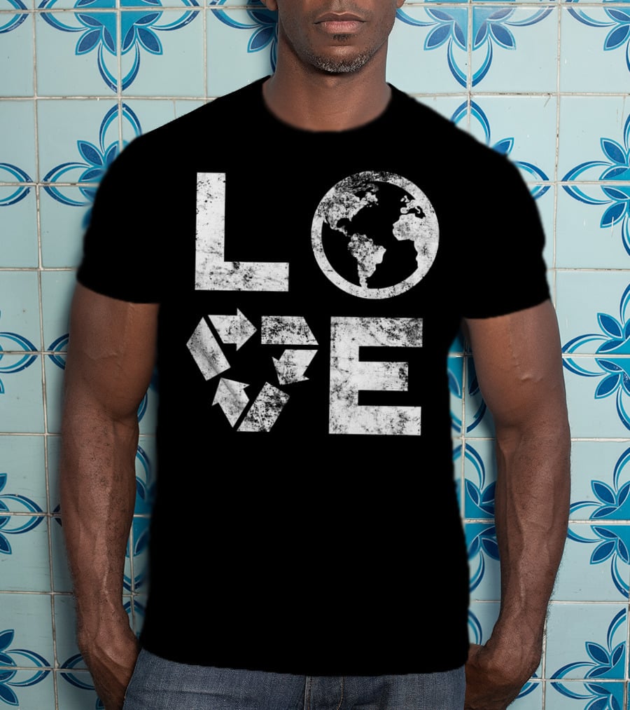 Love Earth Day Globe Recycle Typography T-Shirt