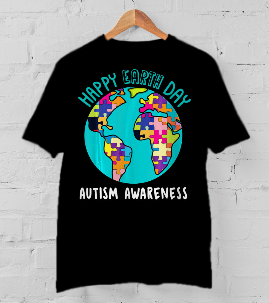 Happy Earth Day Autism Awareness Puzzle Globe T-Shirt