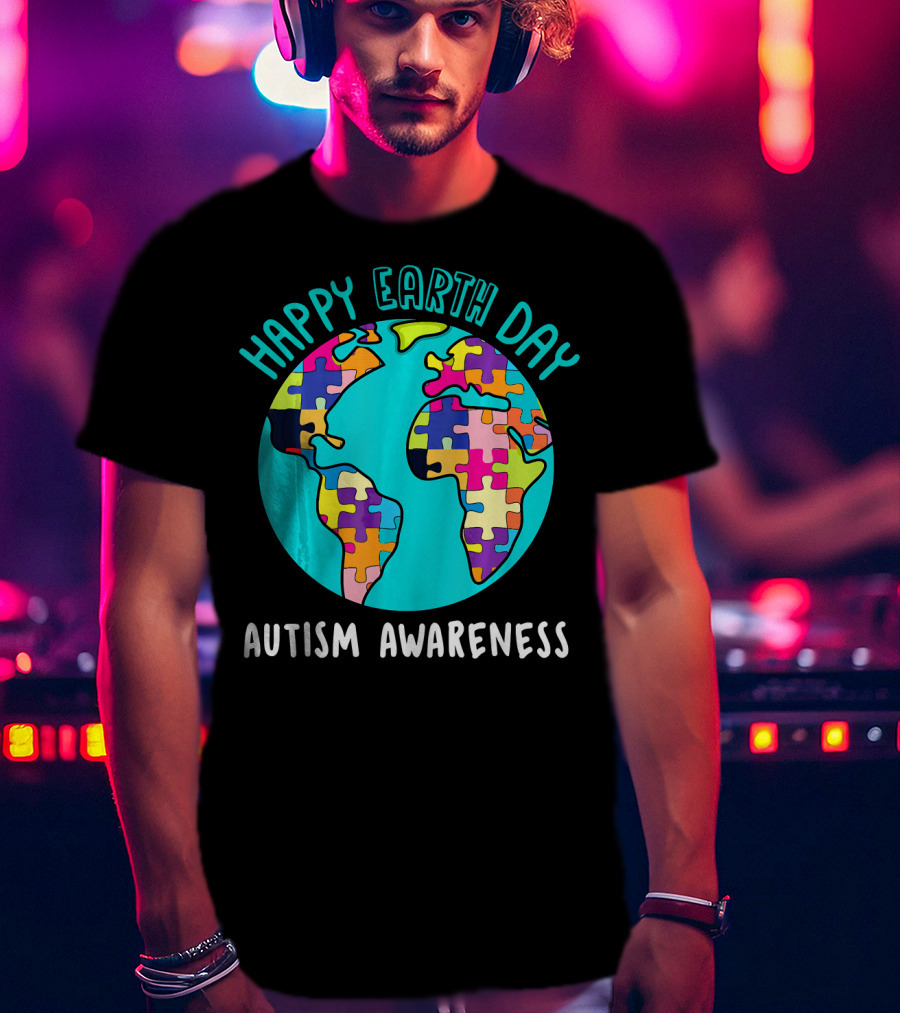 Happy Earth Day Autism Awareness Puzzle Globe T-Shirt