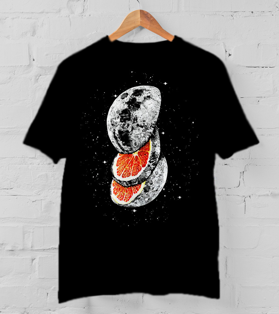 Lunar Fruit Orange Slices With Celestial Moon Earth T-Shirt