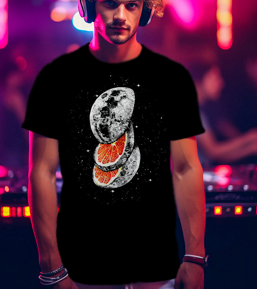 Lunar Fruit Orange Slices With Celestial Moon Earth T-Shirt