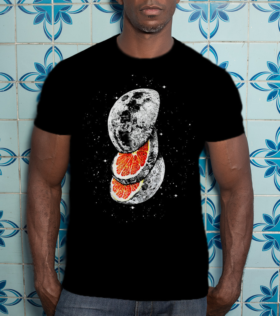 Lunar Fruit Orange Slices With Celestial Moon Earth T-Shirt