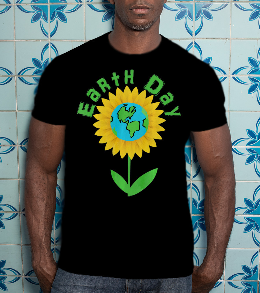 Earth Day Sunflower With Globe For Science Teacher T-Shirt