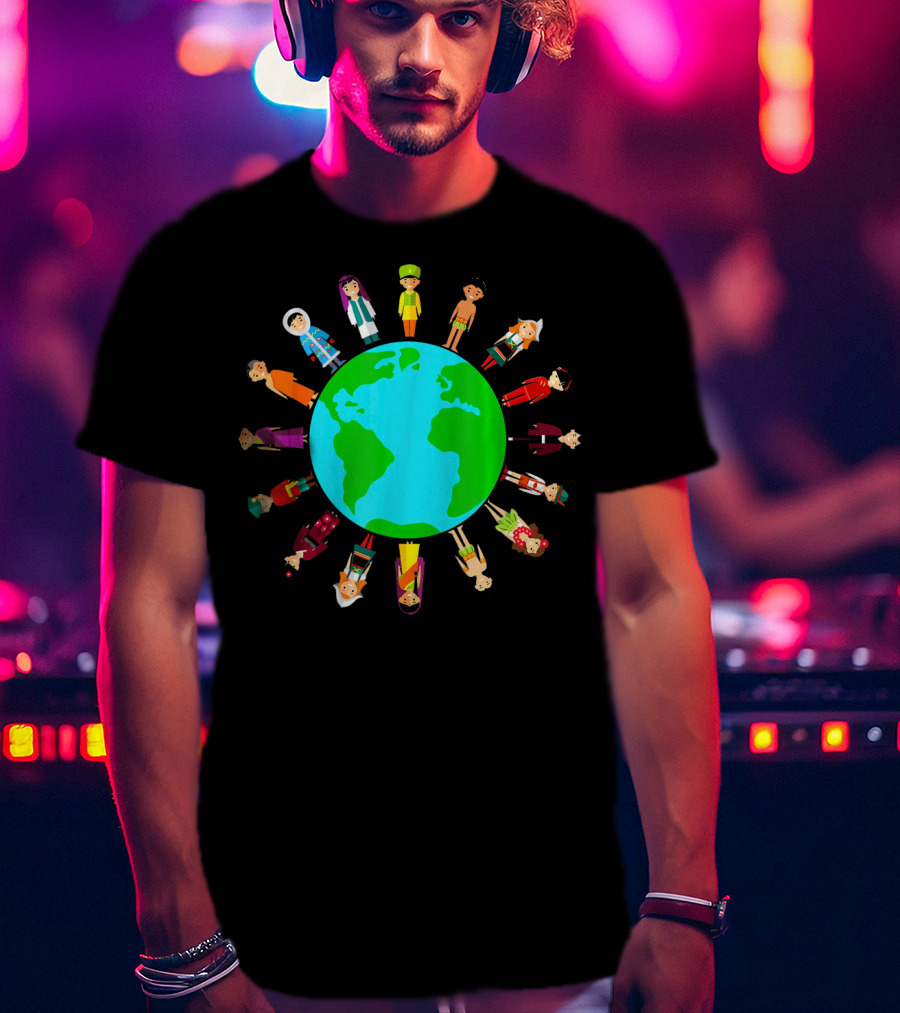 Happy Earth Day Global Unity With Diverse People Around The World T-Shirt