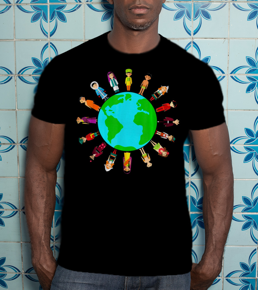 Happy Earth Day Global Unity With Diverse People Around The World T-Shirt