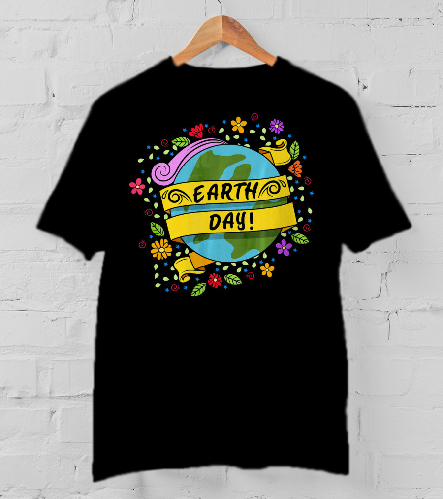 Earth Day Floral Planet Banner T-Shirt