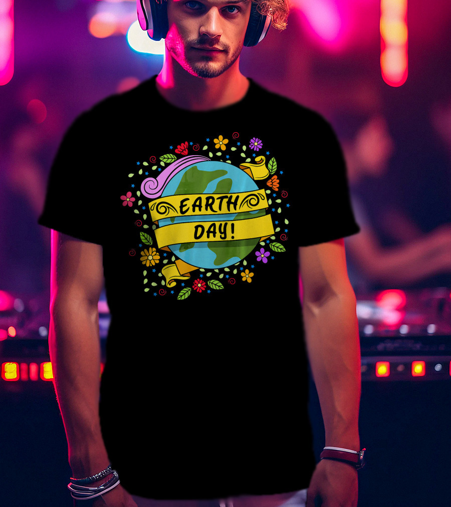 Earth Day Floral Planet Banner T-Shirt