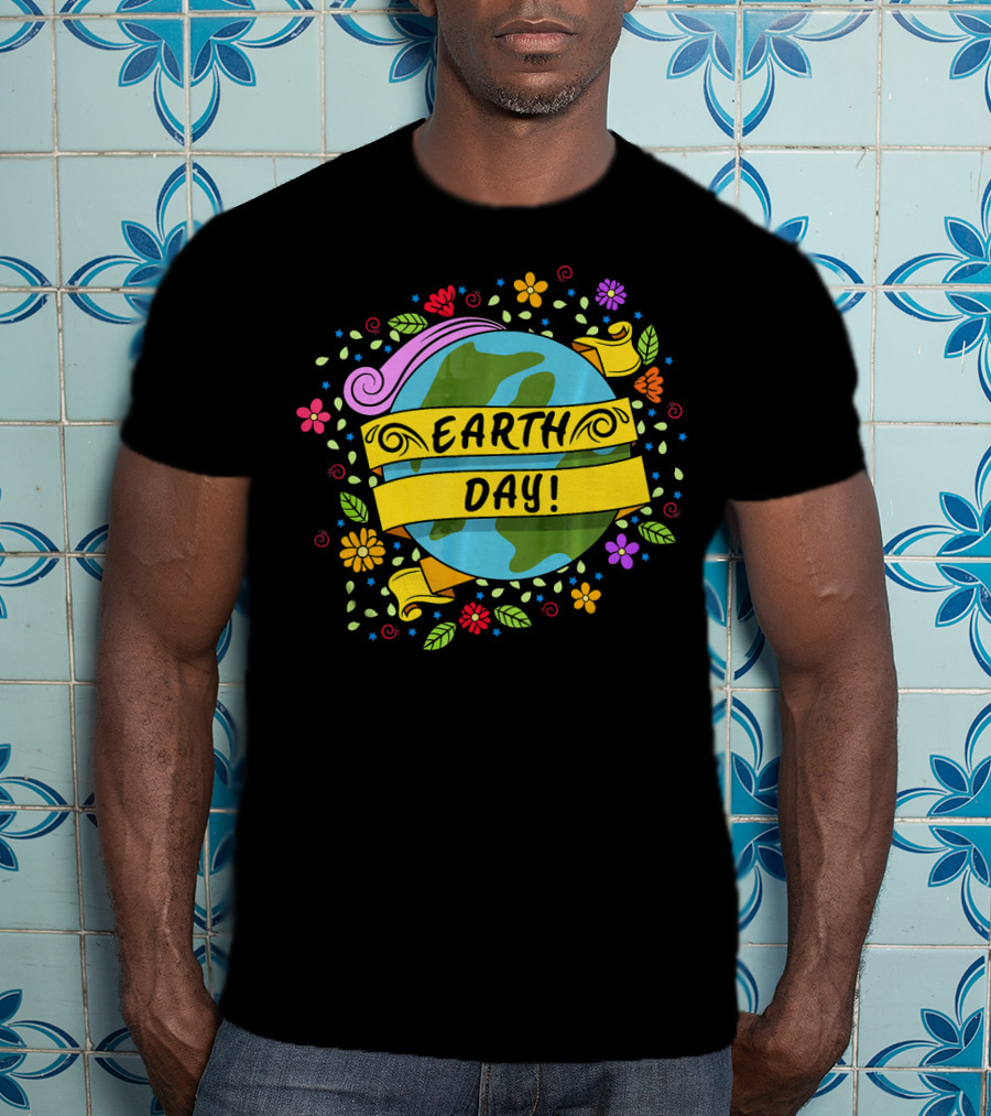 Earth Day Floral Planet Banner T-Shirt
