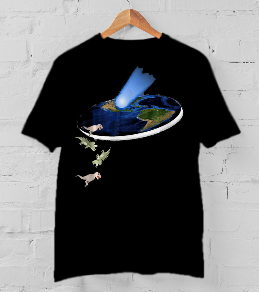 Funny Flat Earth Theory Dinosaurs Falling Off World Edge T-Shirt