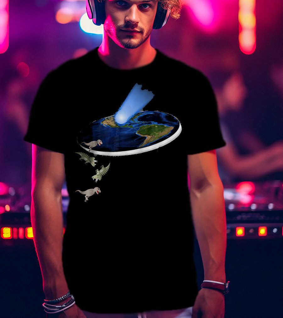 Funny Flat Earth Theory Dinosaurs Falling Off World Edge T-Shirt